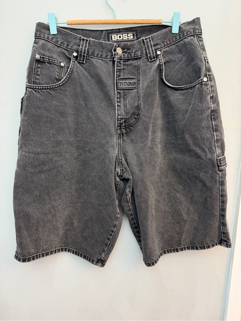 Boss Charcoal Washed Denim Cargo Jean Shorts